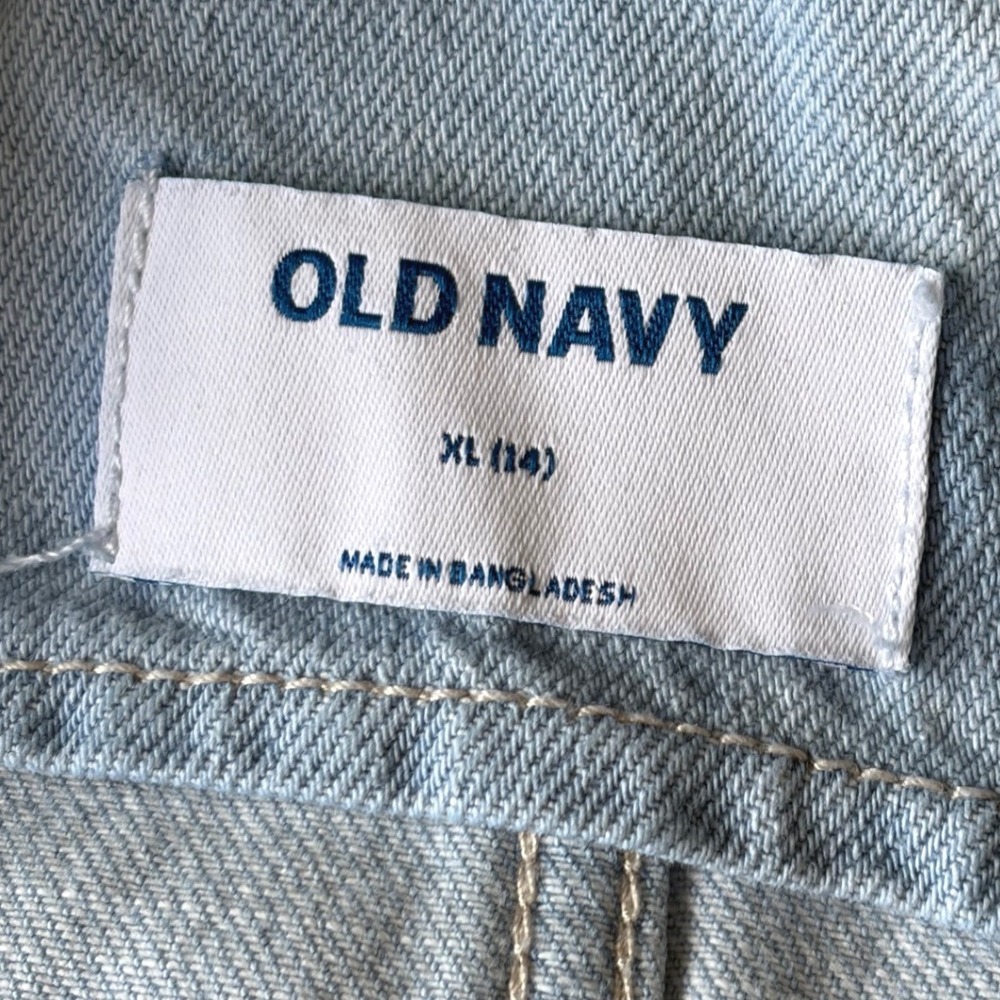 Old Navy Girls XL 14 Light Wash Distressed American Flag Denim Short Overalls - Picture 2 of 7